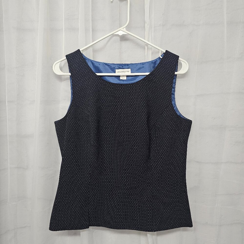 Liz Claiborne Tank Navy Blue Polka Dot Twee Retro Mod 12